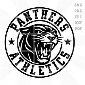 Panthers Athletics Logo - svg png eps  pdf – Bold Circular Panther Mascot Logo for School Sports, Team Spirit Apparel & Vinyl Crafts