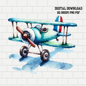 Watercolor Plane  | Toy Airplane | Watercolour |  HQ 300dpi Digital Design PNG PDF Sublimation | Transparent Background | Instant Download