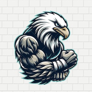 Strong Eagle Mascot - svg png pdf – Fierce Muscular Bald Eagle Arms Crossed, School Team Logo for Sports, Shirts & Wrestling Gear