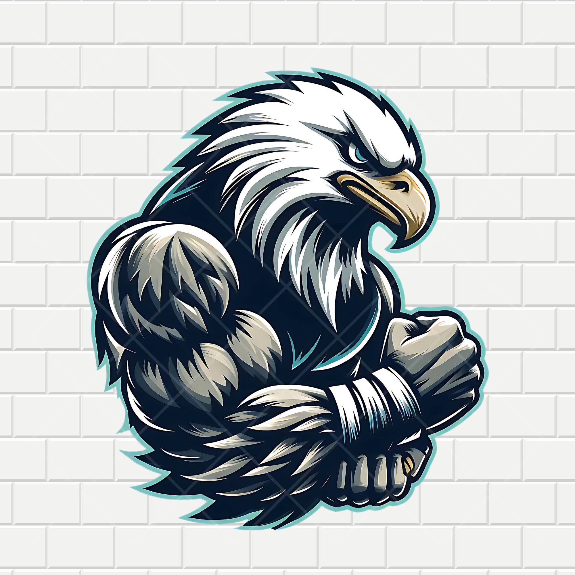 Strong Eagle Mascot - svg png pdf – Fierce Muscular Bald Eagle Arms Crossed, School Team Logo for Sports, Shirts & Wrestling Gear
