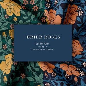 Set van drie naadloze patroon, Brier Rozen Digitaal Papier, De Arts and Crafts Beweging, Surface Design, Gift Wrapping, Digitale Download