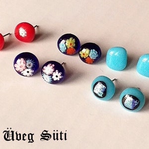 Blue Murano glass stud Millefiori earrings stud/christmas gift/Murrini glass floral earrings pots/gift for mum/handmade murano round  bead