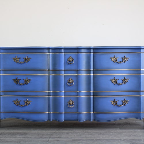 Vintage French Provincial Blue Dresser Etsy