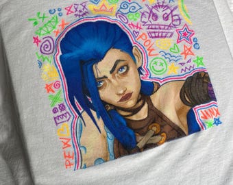 Camiseta Jinx Arcane de League of Legends (diseño dibujado a mano)
