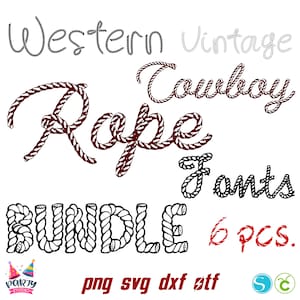 Pacote de fontes de corda de cowboy, letras de corda Svg, letras de cowboy svg, fonte ocidental OTF, fonte SVG ocidental, letras ocidentais Fonte de corda SVG para Cricut