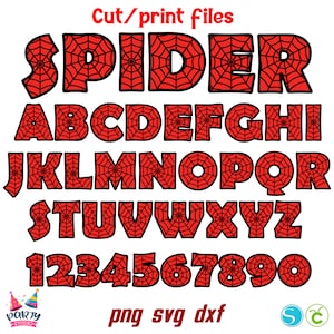 Letras de superhéroes SVG Cricut, Números de superhéroes Svg Camisa de araña Diy Fuente de araña Letras de araña en capas Araña Svg Camisa de cumpleaños de araña Diy