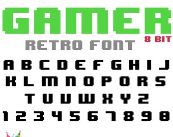 Retro Gamer Font otf, Gamer svg Letters Cricut, Retro font svg, Game font Cricut, Gamer letters svg, Gamer shirt DIY svg, Baby font svg