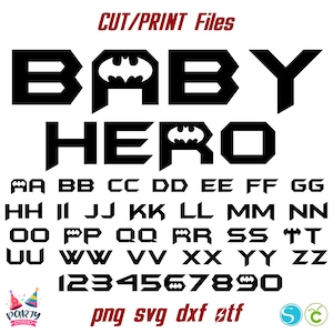 Pacote de super-heróis Svg Png, Fonte de bebê Svg, Fonte de super-heróis OTF, Letras de super-heróis SVG Letras de aniversário Png, Camisa de bebê DIY, Fonte de aniversário svg