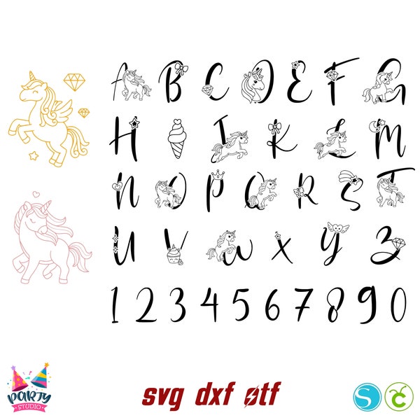 Unicorn Font OTF, Unicorn SVG Letters Png, Unicorn Clipart Cricut, Baby Girl Font, Unicorn Letters svg, Birthday letters, Baby Shirt Diy svg