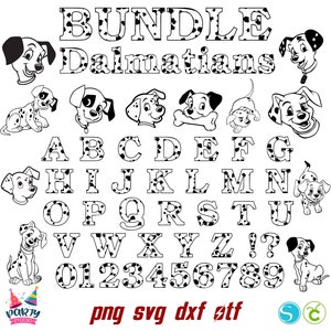 Paquete Svg Png de dálmatas, SVG dálmata, Fuente OTF de dálmatas, Fuente de perro svg, Letras de perro Svg Cricut Silueta dálmata, Dálmatas png