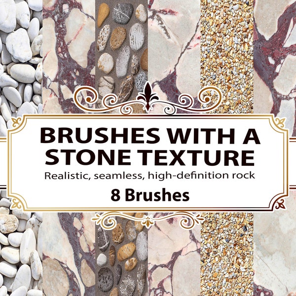 Brush with a stone texture, High resolution, seamless, realistic rock, marble, stone pavement, and gravel texture brushes