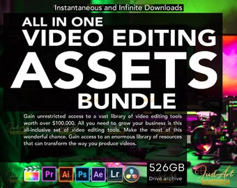 Video Editing Assets Bundle: Lightroom Presets, Final Cut Pro Templates, Sound Effects, Stock Video Clips for Adobe Premiere, After Effects