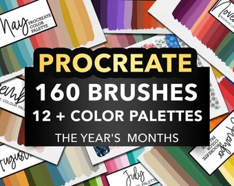 Procreate Brushes and Color Palette Bundle: 160 brushes,12+ Color Swatches iPad - iPad Lettering Illustration Procreate Tool