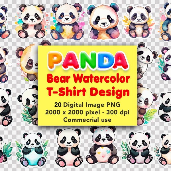 Panda Bear Watercolor T-Shirt Design & Stickers
