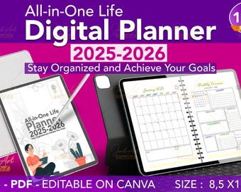 Agenda digitale all-in-one senza data 2025, 2026, agenda Android per iPad, agenda GoodNotes, calendario, giornaliero, settimanale, diario mensile, Notability