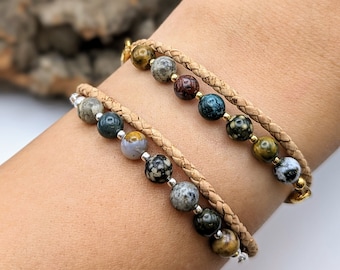 Cork bracelet with ocean agate, 925 silver, gold or silver, ocean jasper