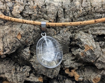 Collier en liège avec pendentif cristal de roche, argent 925