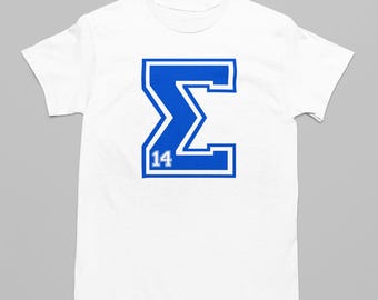 Fraternité Phi Beta Sigma | Vêtements Phi Beta Sigma | T-shirt Fraternité Sigma | 1914 | Grec noir | T-shirt Letterman 14 Sigma Blanc