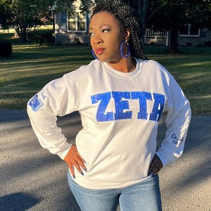 Zeta Phi beta Schwesternschaft Pullover, Zeta Phi beta Schwesternschaft Shirt, Zeta Phi beta Glitzer Blau Rundhalsausschnitt