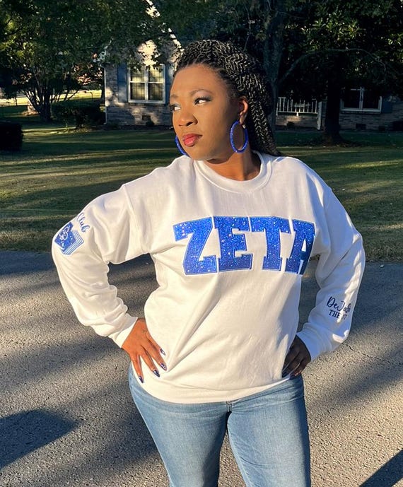 Zeta Phi Beta Sorority Sweater, zeta phi beta apparel, Zeta Phi Beta Sorority Shirt, Zeta Phi Beta Glitter Blue Crewneck