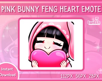 Schattig roze konijntje Feng Min Heart Emote | Dood bij daglicht-emotes | Twitch, Discord-emotes