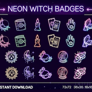 Neon Witch Aesthetic Badges | Cute Twitch Discord Badges | Sub Bit Badges