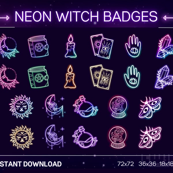 Neon Witch Aesthetic Badges | Cute Twitch Discord Badges | Sub Bit Badges