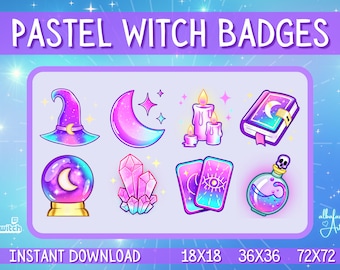 Distintivi a tema Strega pastello / Distintivi Bit/Sub per Twitch
