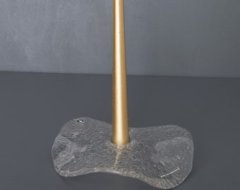 Scandinavian Vintage Candle Holder. In Mint Condition with Pukeberg Glassworks Label. From 1970s, designer Ann Warff. Textured Ice Pattern