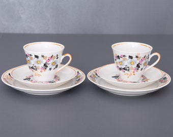 Vintage Gift for Mother, Riga Porcelain "Marianna" Duo. 1970s Espresso Cup With Saucer And Cake Plate, in Mint Condition