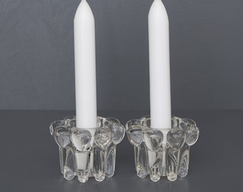 2 Crystal Reims France Flower Candle Holders from 1960s