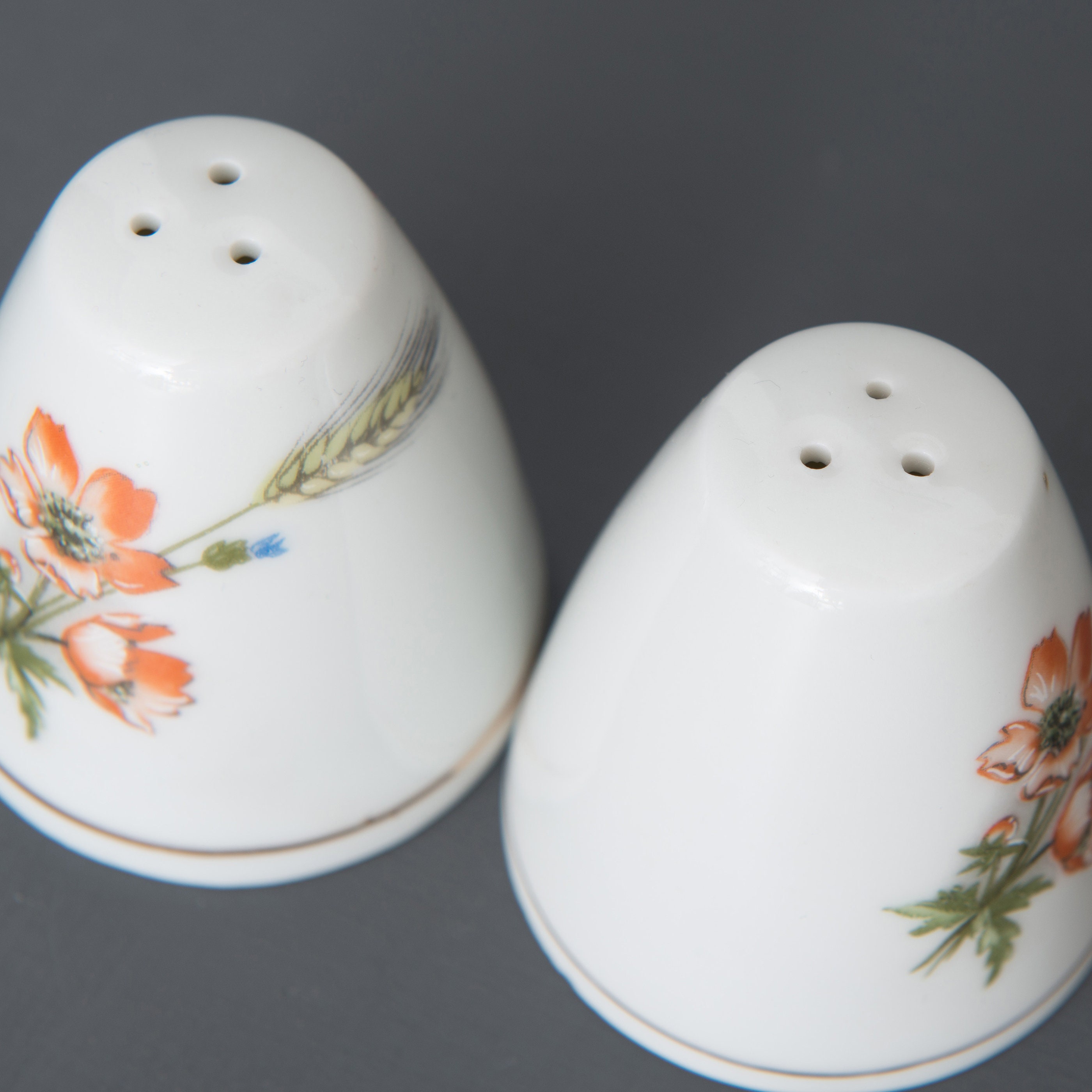 セラミック製ソルト＆ペッパーシェーカーセット、ヴィンテージ磁器、花