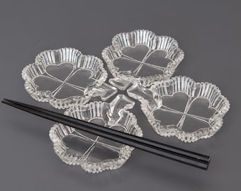 4 Clover Shaped Soy Dishes, Vintage Bohemia Crystal Glass Condiment Bowls, Four Leaf Clover Monkey Bowls, Dipping Sauce Bowls