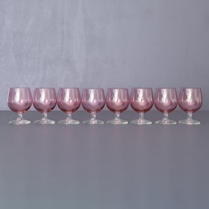 8 Pink Brandy Glasses. Vintage Barware from 1980s