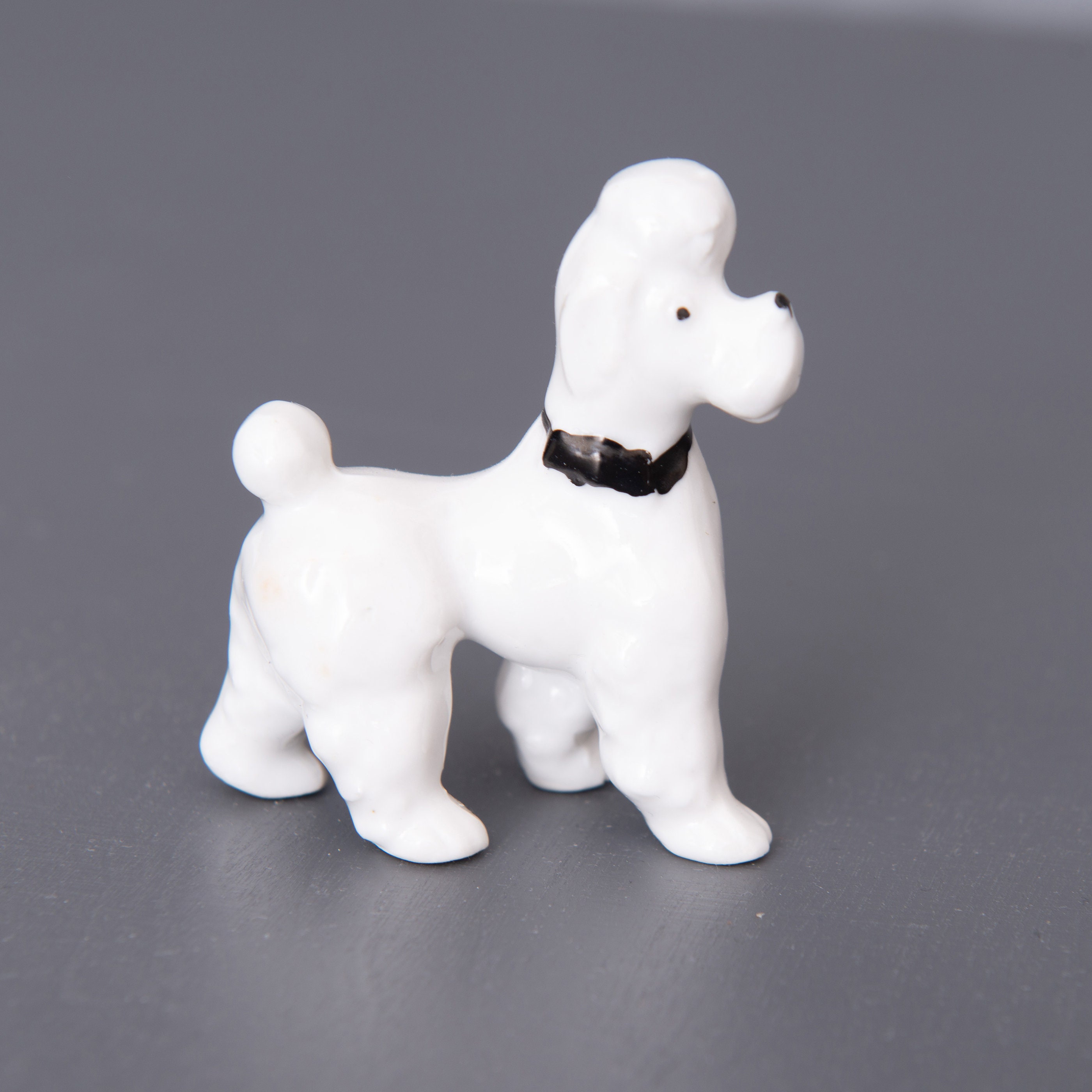 Vintage Porcelain Poodle Figurine. Small Collectible Knickknack. White