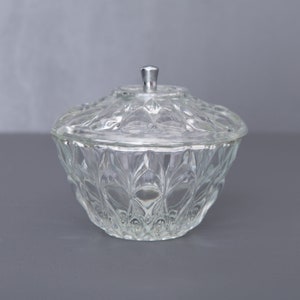Vintage Glass Sugar Bowl or Bonbonniere. Small Pressed Glass Bowl With Lid. Bowl For Jam, Honey, Candy. Trinket Dish With Lid.