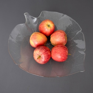 Arcoroc Leaf Shaped Bowl, Large Arcoroc Aspen Serving Plate, Made in France, 1990s Vintage, Clear Glass Dinnerware