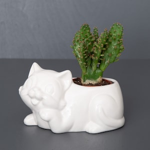 Cat Shaped Succulent Planter. Miniature Flower Pot for Small Plants. Ceramic with Glossy Finish. Vintage in Excellent Condition