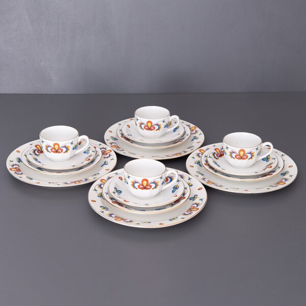 Lot De 24 Tasses Et Soucoupes Porsgrund Norway Farmers Rose - Occasion En Porcelaine
