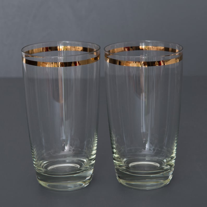 4 Large Vintage Drinking Glasses, Gold Rim Tumblers, Soviet Vintage Etsy