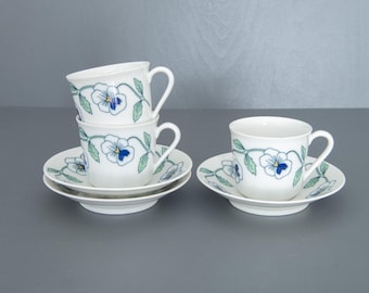 Vintage Rörstrand Sylvia kaffekoppar med fat (set om 3)