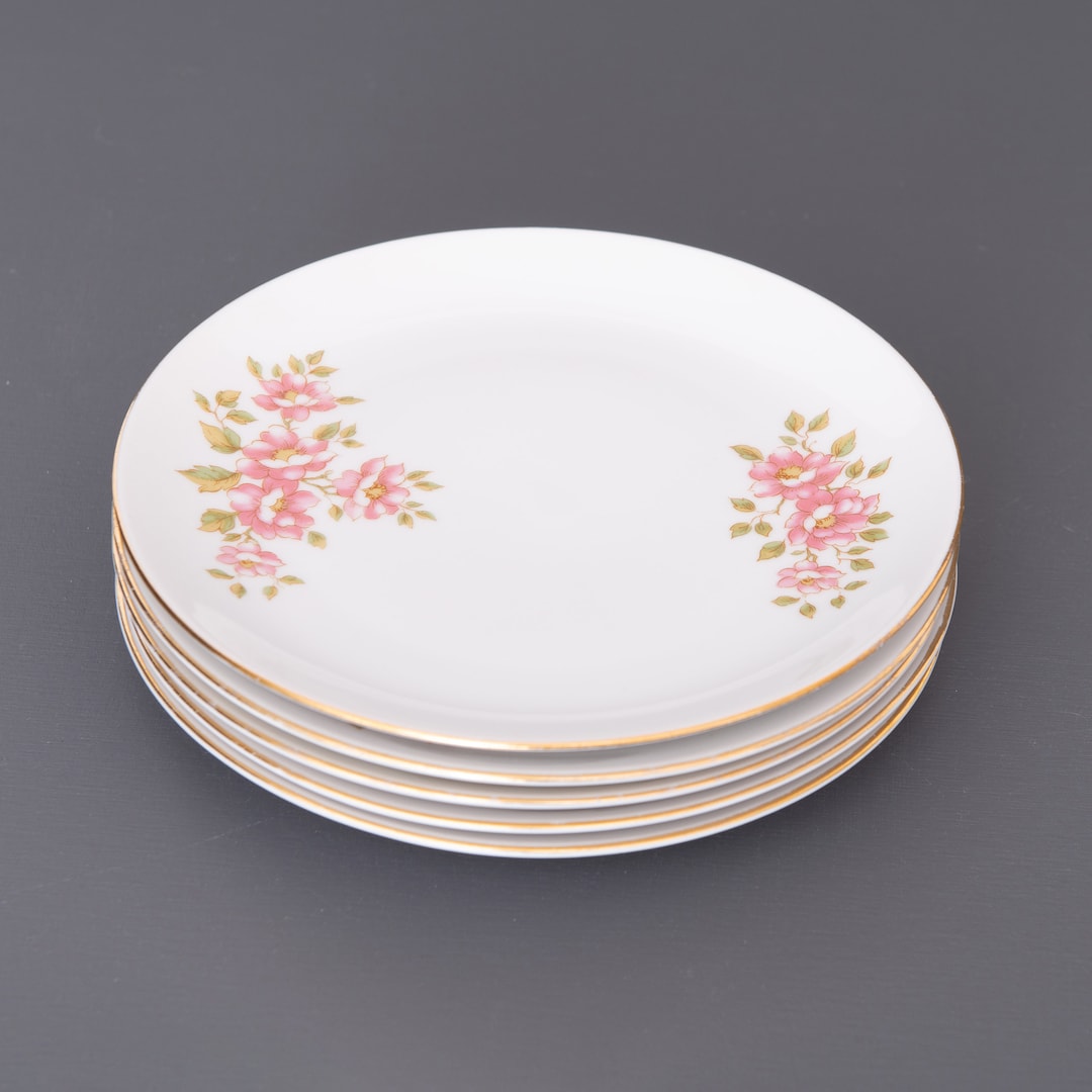 5 Bohemia Czechoslovakia Cake Plates. Vintage Dessert Plates With Floral Decor Etsy