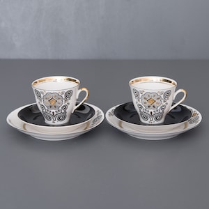 Black & Gold Vintage Espresso Set, Vintage Porzellan, Riga RPR Porzellan, Marianna Collection, Geschenk für Kaffeeliebhaber
