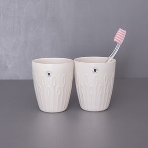 2 Scandinavian Homeware, Höganäs Mugs. Ceramic Cups with Relief Pattern by Höganas Keramik Sweden