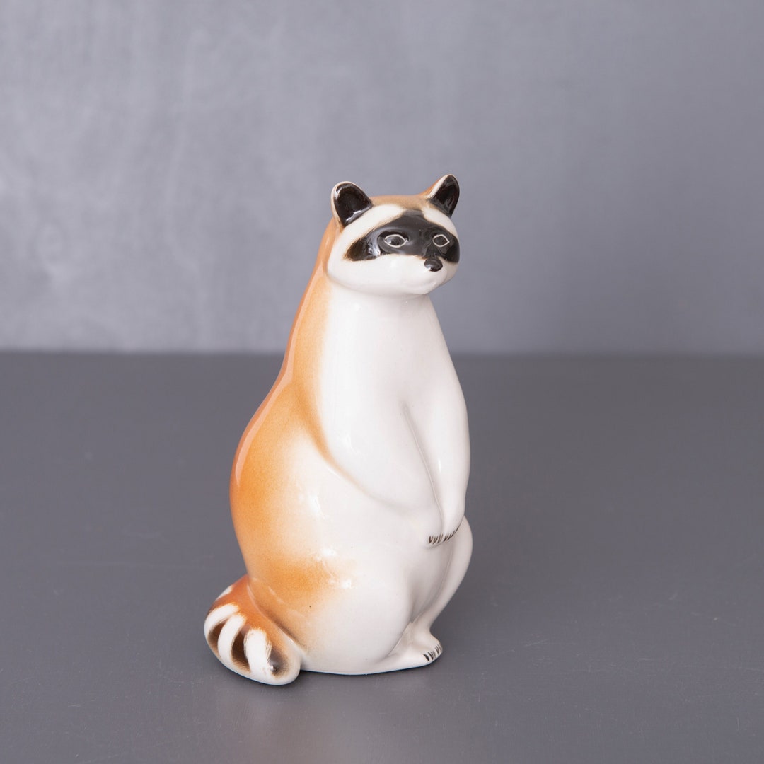 Vintage Lomonosov Sitting Raccoon Figurine. Cute Collectible Animal