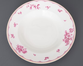 Antique Gustavsberg Soup Plate: Pink Floral Scandinavian Dinnerware