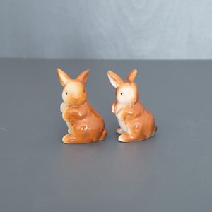 Vintage Porcelain Bunny Figurines. Two Brown Bunny Rabbits. Cute Small Gift for Animal Figurine Collector. Easter Decoration