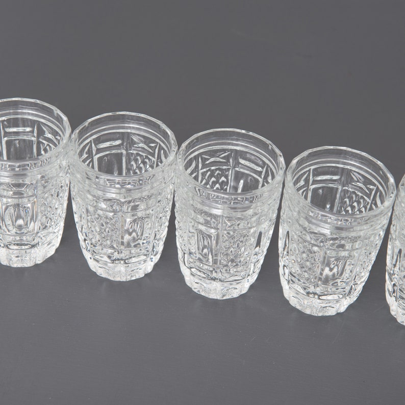 6 Large Crystal Shot Glasses. Vintage Soviet Barware. Heavy Glamorous Scnapps Glasses. Bar Cart