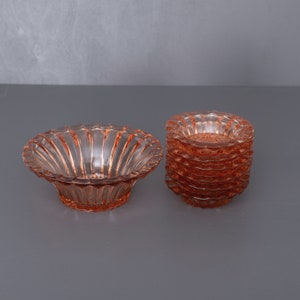 Pink Glass Condiment Bowls. Vintage Set of Mini Serving Bowls. Pink Pressed Glass.