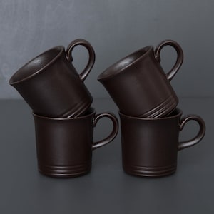 4 Höganäs Keramik Espresso Cups, Scandinavian Vintage, Retro Stoneware, Chocolate Brown Ceramic Espresso Cups